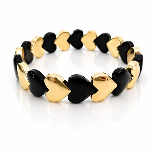 Bransoletka serca  czarne złote emalia pozłacana elastyczna