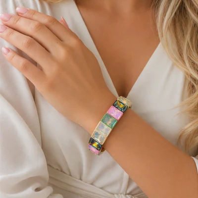 Bransoletka kryształy multikolor pozłacana elastyczna 