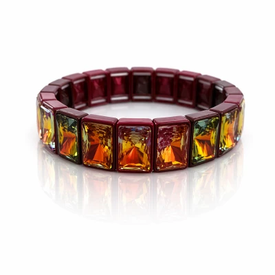 Bransoletka kryształy bordowa oprawa pozłacana elastyczna  