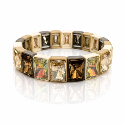 Bransoletka kryształy beż brąz szampan oprawa pozłacana elastyczna   