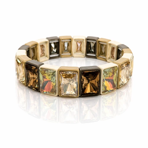 Bransoletka kryształy beż brąz szampan oprawa pozłacana elastyczna