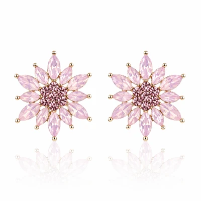 Kolczyki kryształowe kwiaty różowe POZŁACANE  
