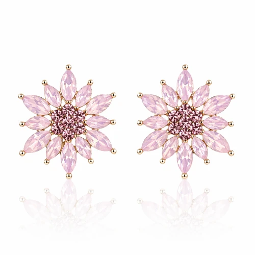 Kolczyki kryształowe kwiaty różowe POZŁACANE