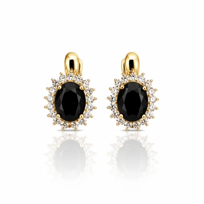 Kolczyki eleganckie z czarnym kryształem i cyrkoniami POZŁACANE