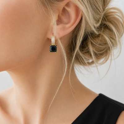 Kolczyki koła czarne kryształy i cyrkonie POZŁACANE  