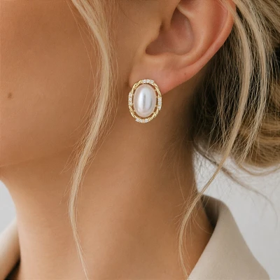 Kolczyki perły vintage z cyrkoniami POZŁACANE  