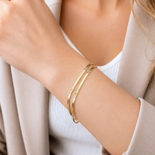 Bransoletka żmijka płaska wzór POZŁACANA STAL