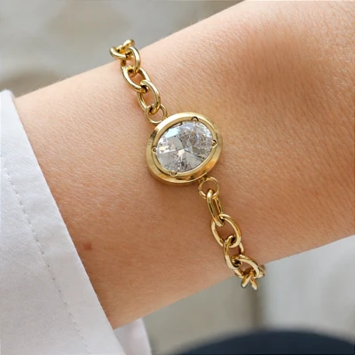 Bransoletka  pancerka z kryształem POZŁACANA STAL