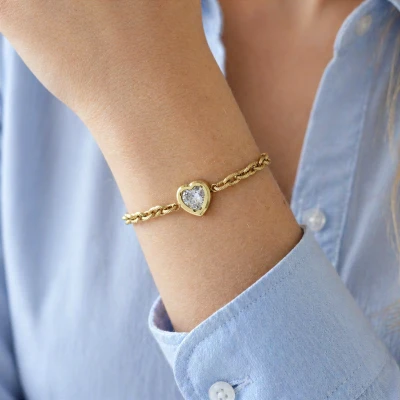 Bransoletka pancerka serce kryształ POZŁACANA STAL 