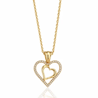 Naszyjnik serce w sercu cyrkonie POZŁACANA STAL