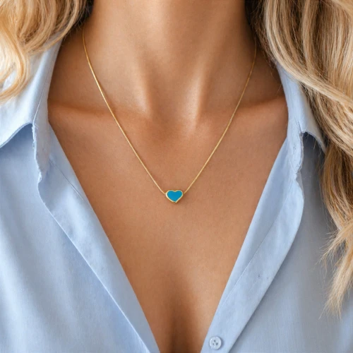 Naszyjnik serce niebieska emalia żmijka POZŁACANA STAL