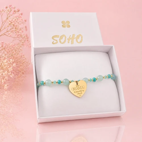 Bransoletka dla Mamy serce amazonity POZŁACANA STAL