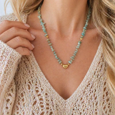 Naszyjnik serca z amazonitami STAL POZŁACANA  