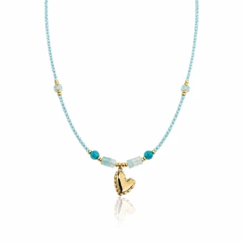 Naszyjnik serce niebieskie kamienie STAL POZŁACANA  