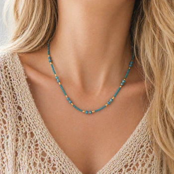 Naszyjnik z amazonitami STAL POZŁACANA  