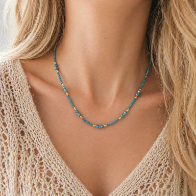 Naszyjnik z amazonitami STAL POZŁACANA  