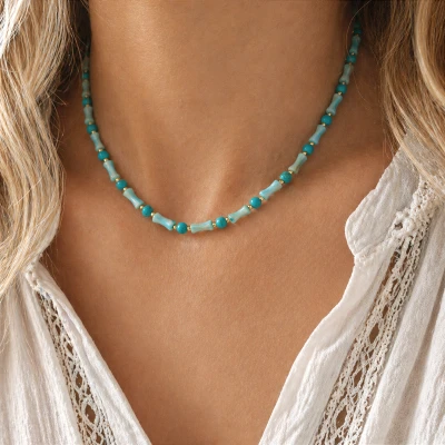 Naszyjnik z turkusami STAL POZŁACANA  