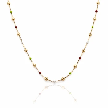 Naszyjnik koraliki zielone bordowe POZŁACANA STAL