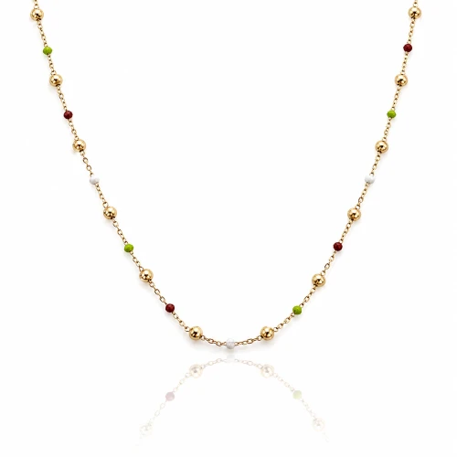 Naszyjnik koraliki zielone bordowe POZŁACANA STAL