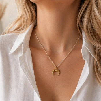 Naszyjnik  księżyc jasne kamienie ze STALI CHIRURGICZNEJ złoty 