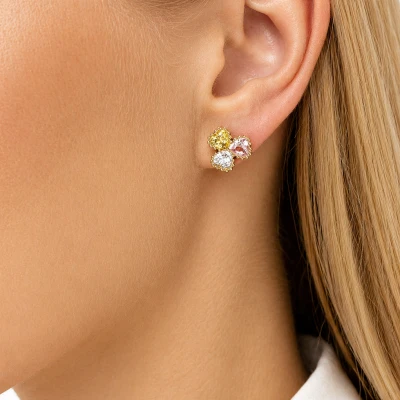 Kolczyki kwiatuszki kolorowe kryształy ze STALI CHIRURGICZNEJ złote Premium 