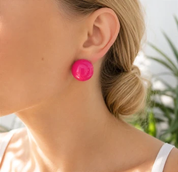 Kolczyki kule midi fuksjowe POZŁACANE  