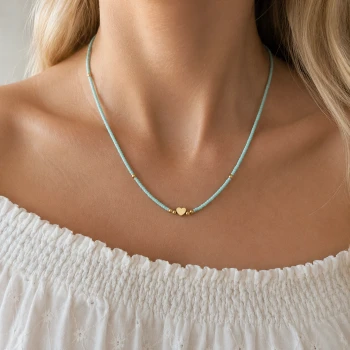 Choker z amazonitów ze złotym sercem – Mint Amazonite Love STAL POZŁACANA