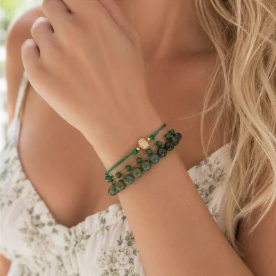 Bransoletki Jade Charm koralikowe zielone STAL SZLACHETNA 