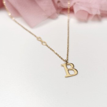 Naszyjnik litera B STAL CHIRURGICZNA BLUEBERRY Literka mała nieskończoność kolor złoty  