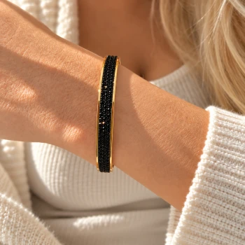 Bransoletka Midnight Cuff złota sztywna czarne cyrkonie STAL POZŁACANA 