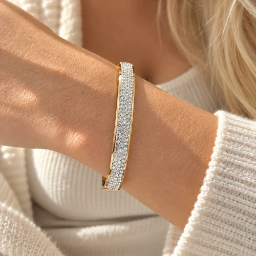Bransoletka White Cuff złota sztywna cyrkonie STAL POZŁACANA