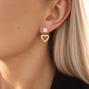 Złote kolczyki Sparkle Love serduszka z kryształami STAL POZŁACANA