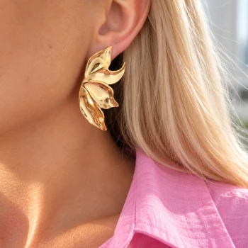 Kolczyki Flower Glam liście złote STAL POZŁACANA