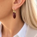 Eleganckie złote kolczyki Crimson Drop owalne z bordową emalią