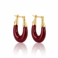 Eleganckie złote kolczyki Crimson Drop owalne z bordową emalią