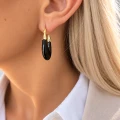 Eleganckie złote kolczyki Midnight Drop owalne z czarną emalią