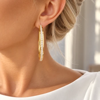 Złote kolczyki Crystal Hoops eleganckie koła z kryształami 