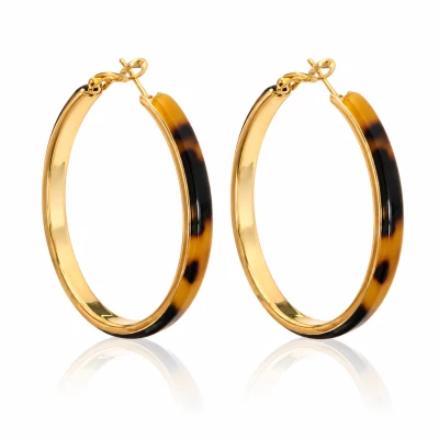 Złote kolczyki Amber Vintage koła brązowe