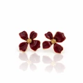 Złote kolczyki Burgundy Blossom kwiaty bordowe