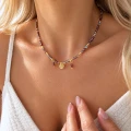 Naszyjnik Boho Charms kryształy w odcieniach borda STAL POZŁACANA