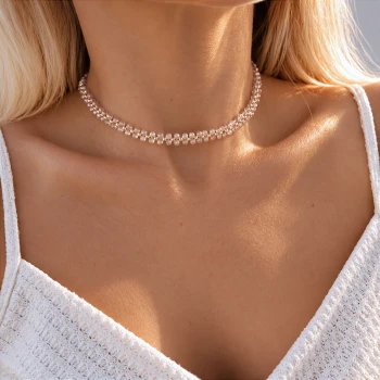 Naszyjnik choker Powder Pink pudrowe kryształy STAL POZŁACANA