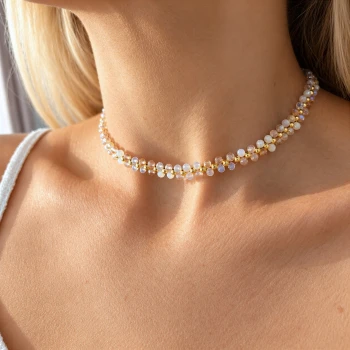 Naszyjnik choker Blush Pink pudrowe kryształy STAL POZŁACANA 