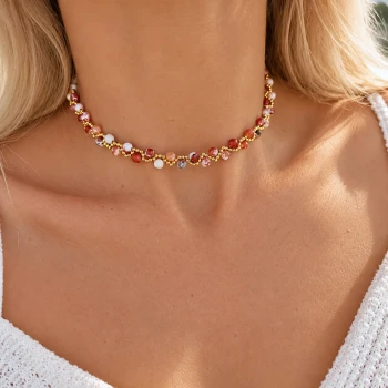 Naszyjnik choker Sunset Harmony kamienie STAL POZŁACANA