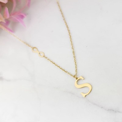 Naszyjnik litera S STAL CHIRURGICZNA BLUEBERRY Literka mała nieskończoność kolor złoty  