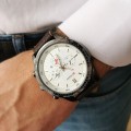 Zegarek męski analogowy na brązowym pasku kremowa tarcza 2