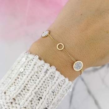 Bransoletka STAL CHIRURGICZNA Zawieszki okrągłe kryształy kolor złoty Blueberry Premium