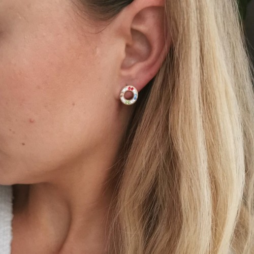 Kolczyki ze STALI CHIRURGICZNEJ OKRĄGŁE KOLOROWE KRYSZTAŁY KÓŁKO Blueberry