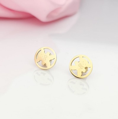 Kolczyki ze STALI CHIRURGICZNEJ OKRĄGŁE MISIE kolor złoty