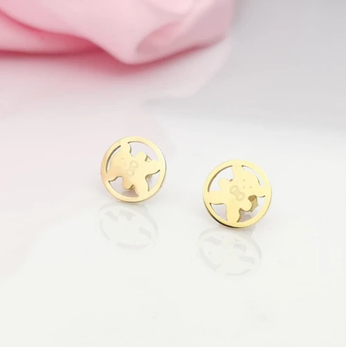 Kolczyki ze STALI CHIRURGICZNEJ OKRĄGŁE MISIE kolor złoty