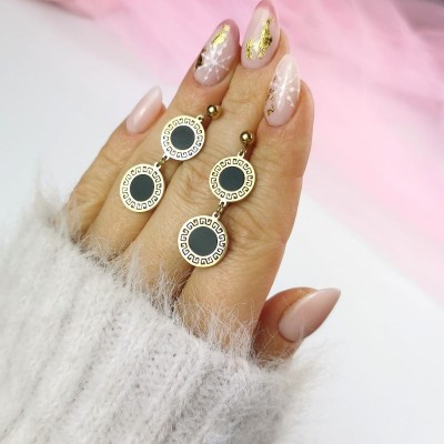 Kolczyki ze STALI CHIRURGICZNEJ wiszące greckie czarny środek